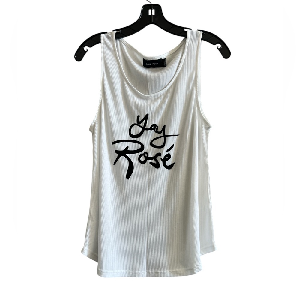 MinkPink White Graphic Tank Top With Black Lettering Size Large